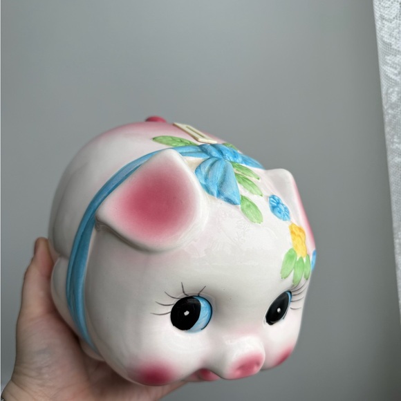 Piggy Bank Vintage Porcelain Made in Taiwan Kitschy Pastel Springtime Decor - Picture 9 of 16